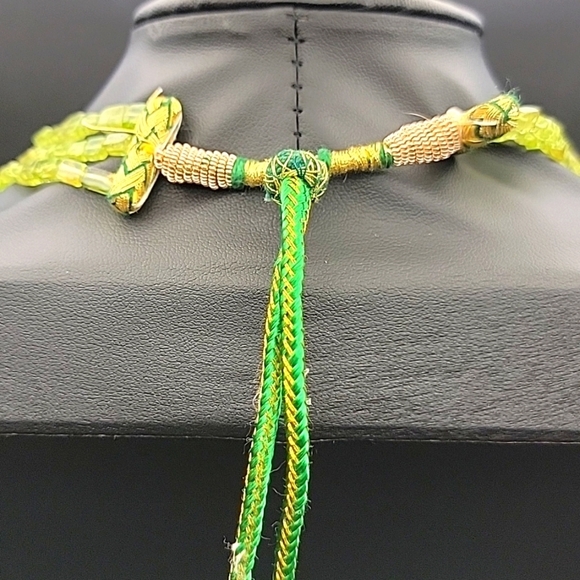 Square Tube 3 Strand 205 Cts Green Prehnite Beaded Natural Gemstone Necklace NEW - Picture 4 of 8